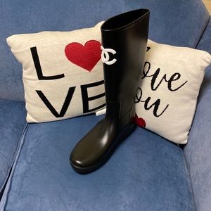Black and white Chanel Rain Boot size 10